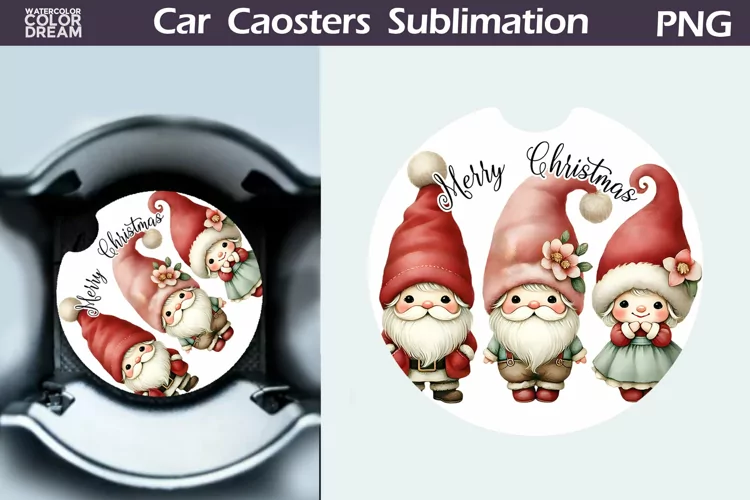 Merry Christmas Car Coaster | Retro Gnomes Round Coaster