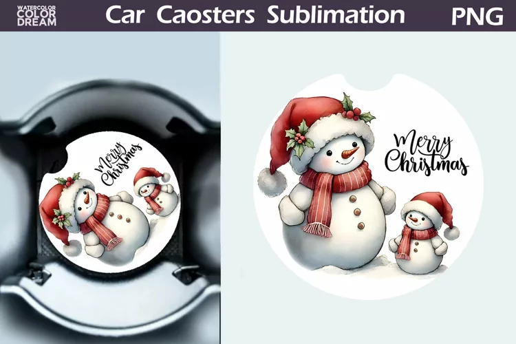 Merry Christmas Car Coaster | Retro Snowman Round Coaster