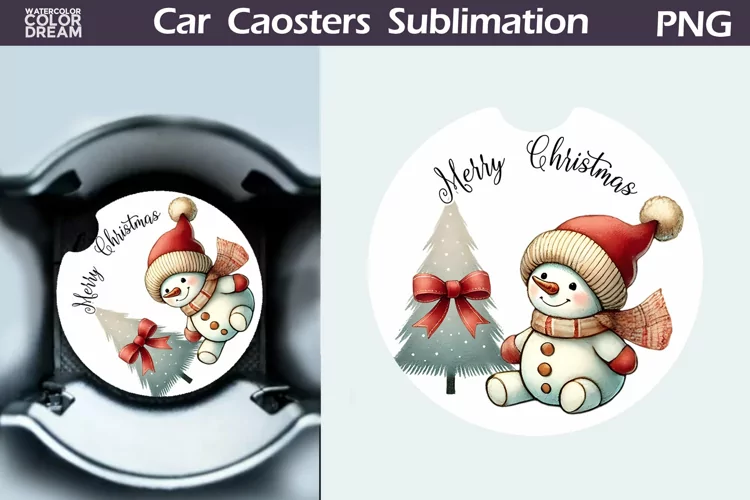 Merry Christmas Car Coaster | Retro Snowman Round Coaster