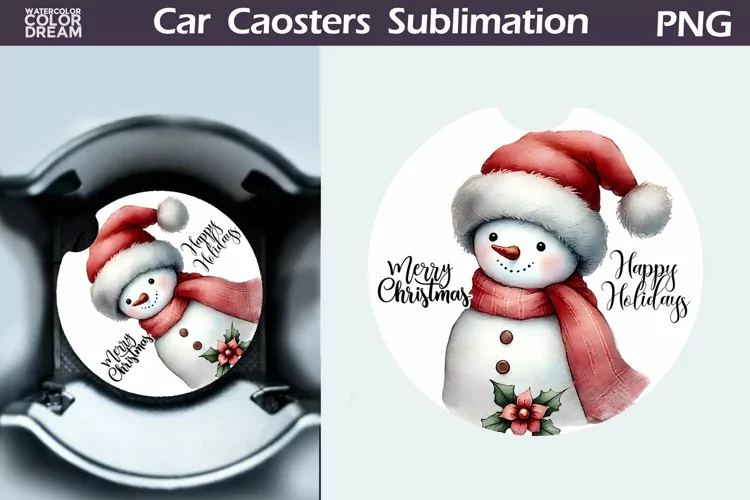 Merry Christmas Car Coaster | Retro Snowman Round Coaster