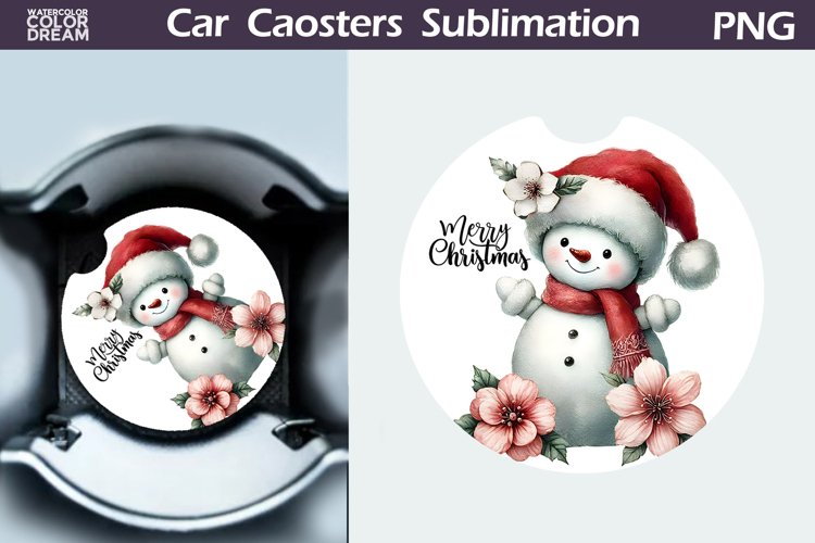 Merry Christmas Car Coaster | Retro Snowman Round Coaster example image 1