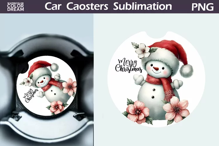Merry Christmas Car Coaster | Retro Snowman Round Coaster