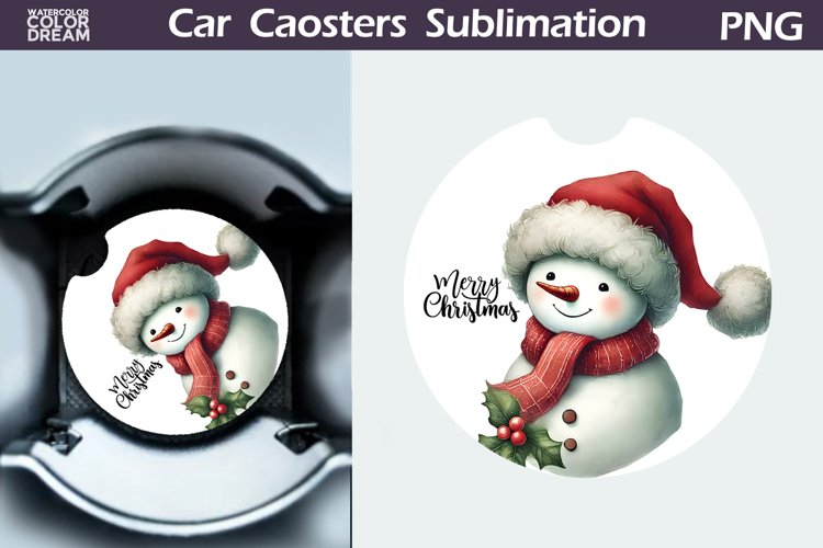 Merry Christmas Car Coaster | Retro Snowman Round Coaster example image 1
