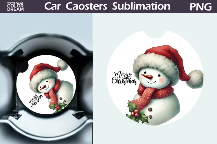Merry Christmas Car Coaster | Retro Snowman Round Coaster