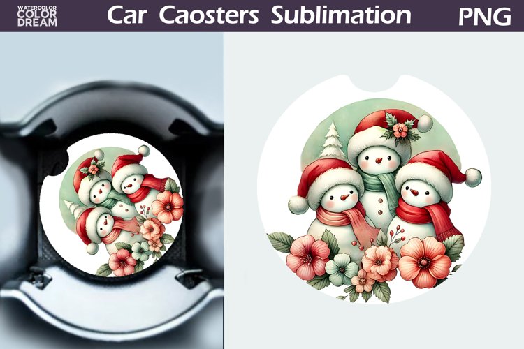 Merry Christmas Car Coaster | Retro Family Snowman Coaster example image 1