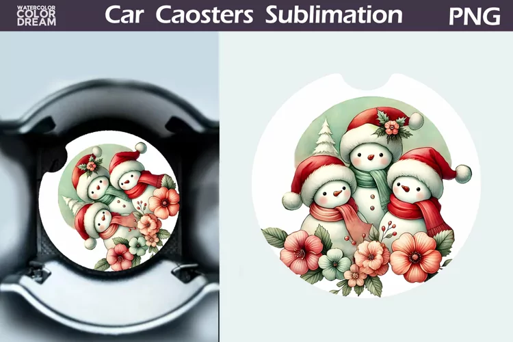Merry Christmas Car Coaster | Retro Family Snowman Coaster