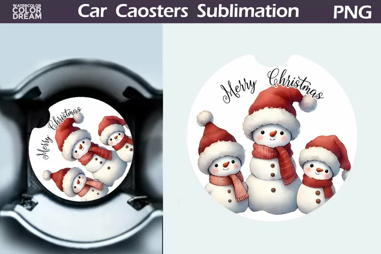 Merry Christmas Car Coaster | Retro Family Snowman Coaster