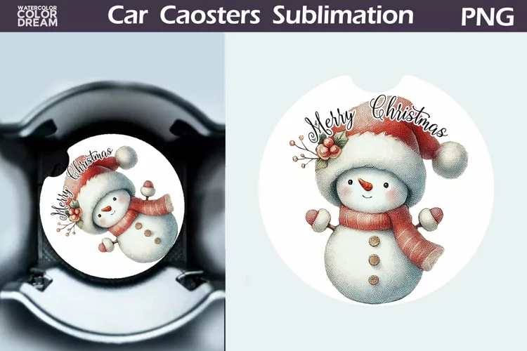 Merry Christmas Car Coaster | Retro Snowman Round Coaster