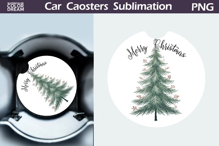 Merry Christmas Car Coaster | Retro Christmas Tree Coaster