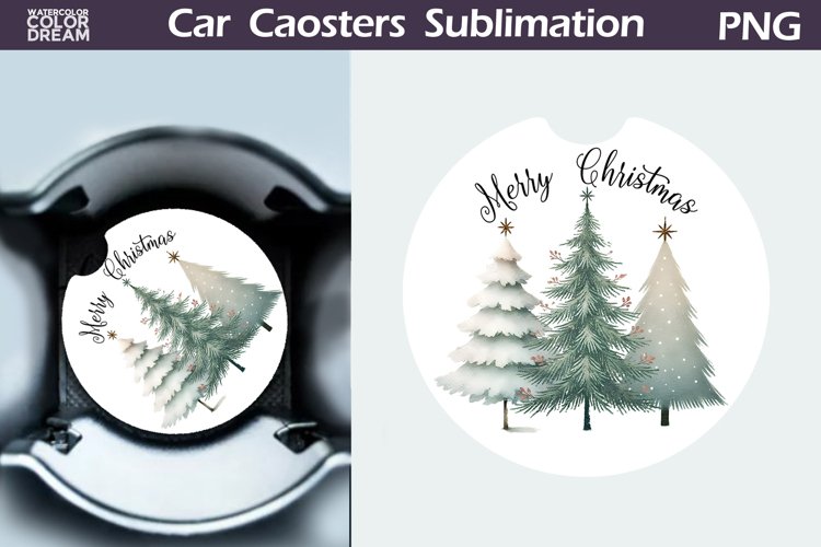 Merry Christmas Car Coaster | Retro Christmas Tree Coaster example image 1