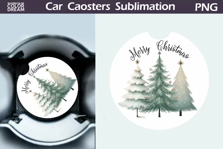 Merry Christmas Car Coaster | Retro Christmas Tree Coaster