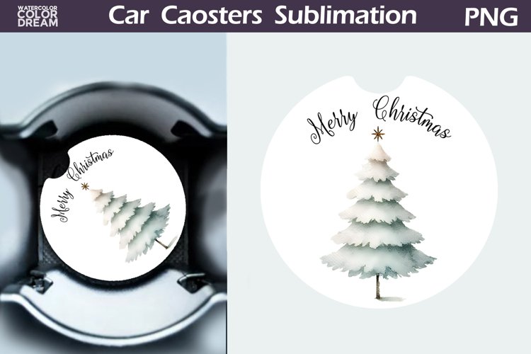 Merry Christmas Car Coaster | Retro Christmas Tree Coaster