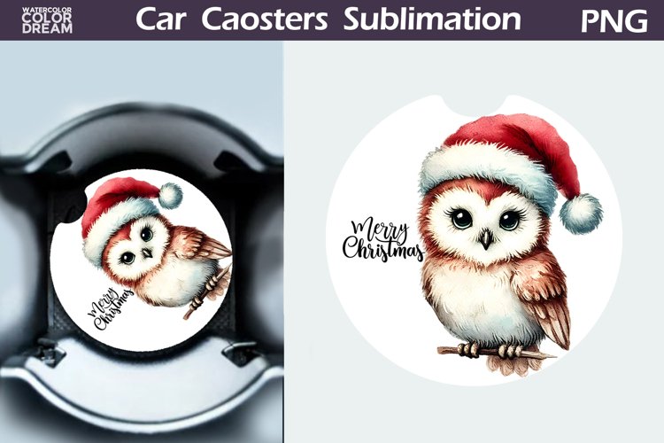 Merry Christmas Car Coaster | Retro Christmas Owl Coaster