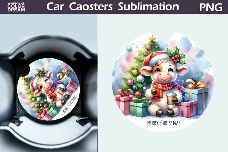 Christmas Cow Car Coaster | Christmas Round Coaster