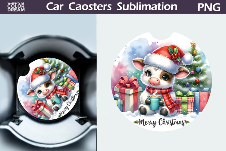 Christmas Cow Car Coaster | Christmas Round Coaster example image 1
