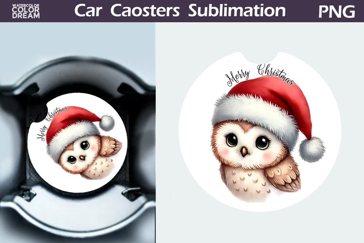 Merry Christmas Car Coaster | Retro Christmas Owl Coaster