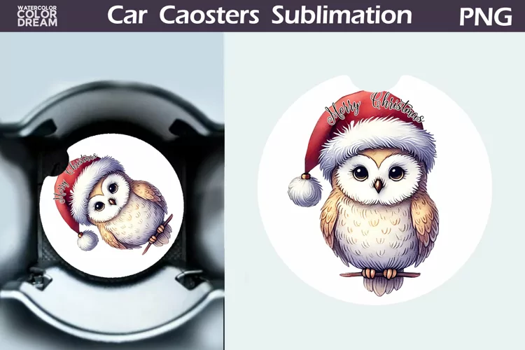 Merry Christmas Car Coaster | Retro Christmas Owl Coaster