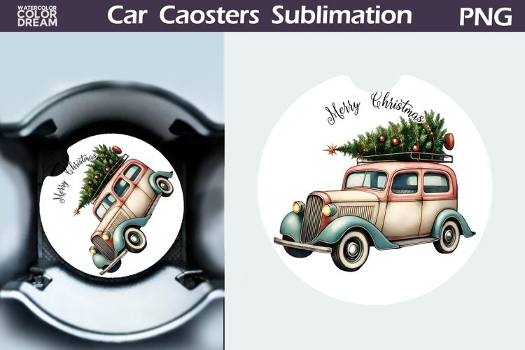 Merry Christmas Car Coaster | Christmas Retro Car Coaster example image 1