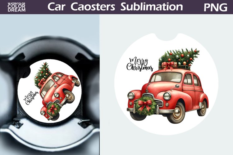Merry Christmas Car Coaster | Christmas Retro Car Coaster example image 1