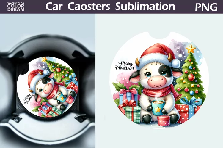 Christmas Cow Car Coaster | Christmas Round Coaster