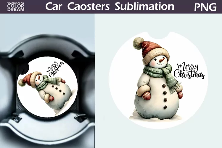 Merry Christmas Car Coaster | Retro Snowman Round Coaster