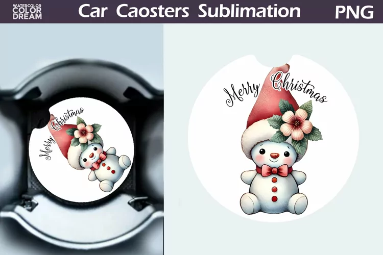 Merry Christmas Car Coaster | Retro Snowman Round Coaster