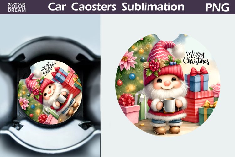 Christmas Gnome Car Coaster | Christmas Round Coaster