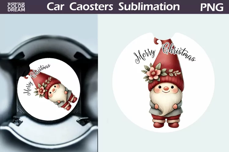 Merry Christmas Car Coaster | Retro Gnome Round Coaster
