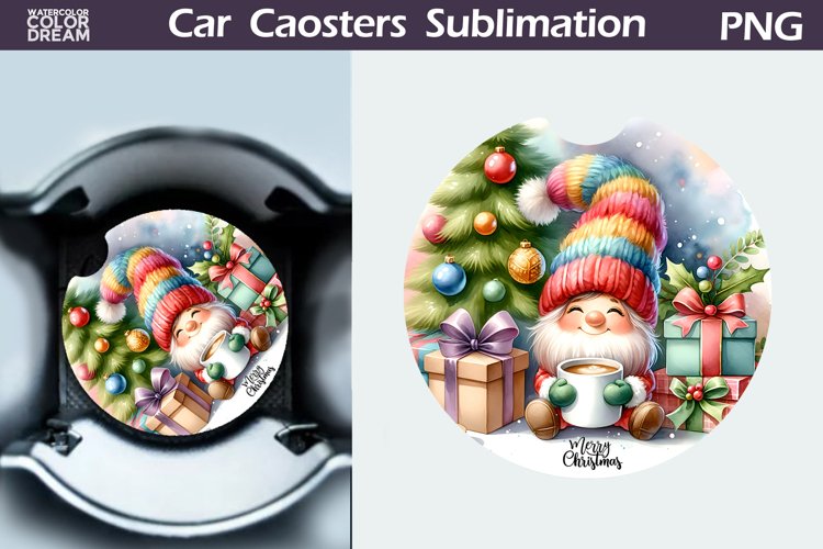 Christmas Gnome Car Coaster | Christmas Round Coaster