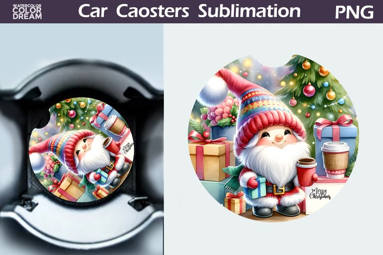 Christmas Gnome Car Coaster | Christmas Round Coaster