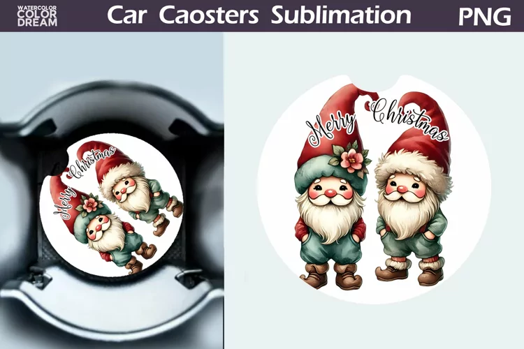 Merry Christmas Car Coaster | Retro Gnomes Round Coaster