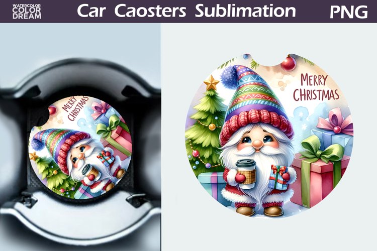 Christmas Gnome Car Coaster | Christmas Round Coaster