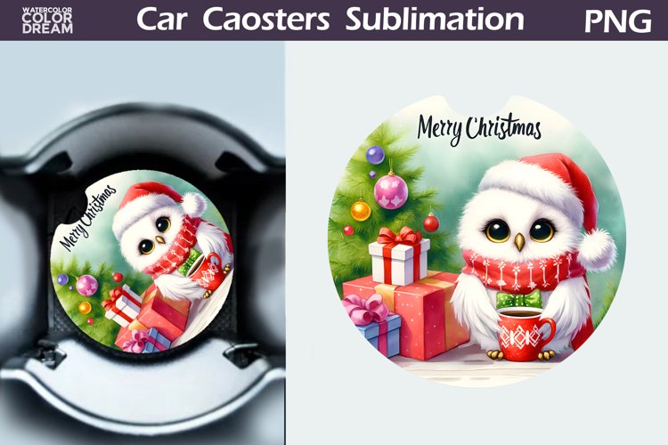 Christmas Owl Car Coaster | Christmas Round Coaster example image 1