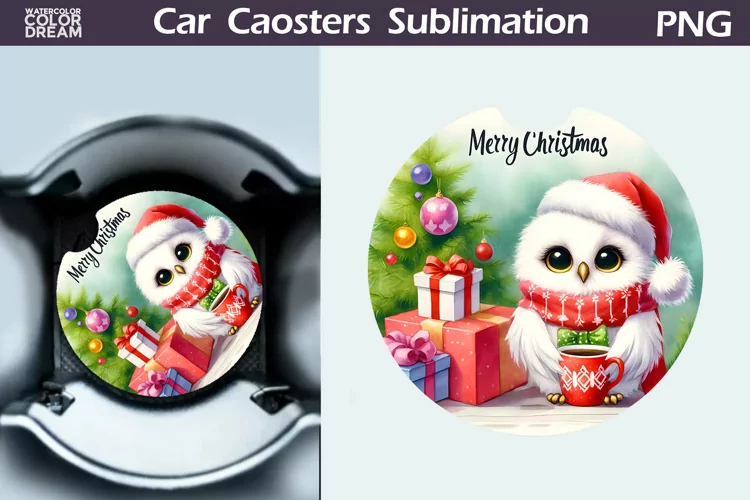 Christmas Owl Car Coaster | Christmas Round Coaster
