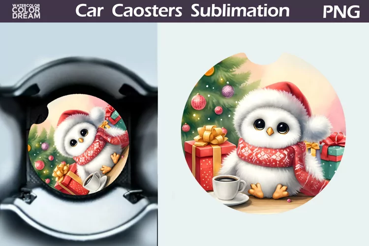 Christmas Owl Car Coaster | Christmas Round Coaster