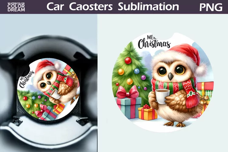 Christmas Owl Car Coaster | Christmas Round Coaster