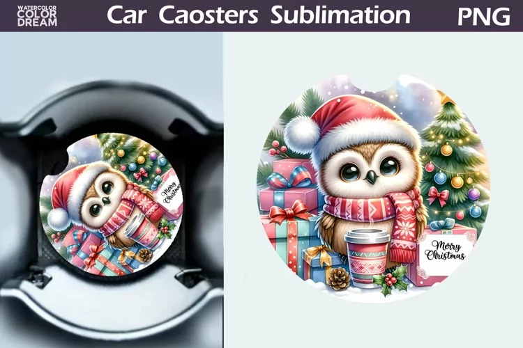 Christmas Owl Car Coaster | Christmas Round Coaster