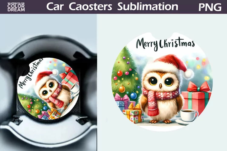 Christmas Owl Car Coaster | Christmas Round Coaster