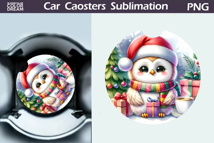 Christmas Owl Car Coaster | Christmas Round Coaster