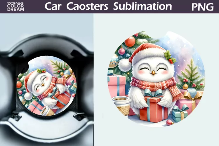 Christmas Owl Car Coaster | Christmas Round Coaster