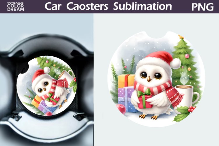 Christmas Owl Car Coaster | Christmas Round Coaster