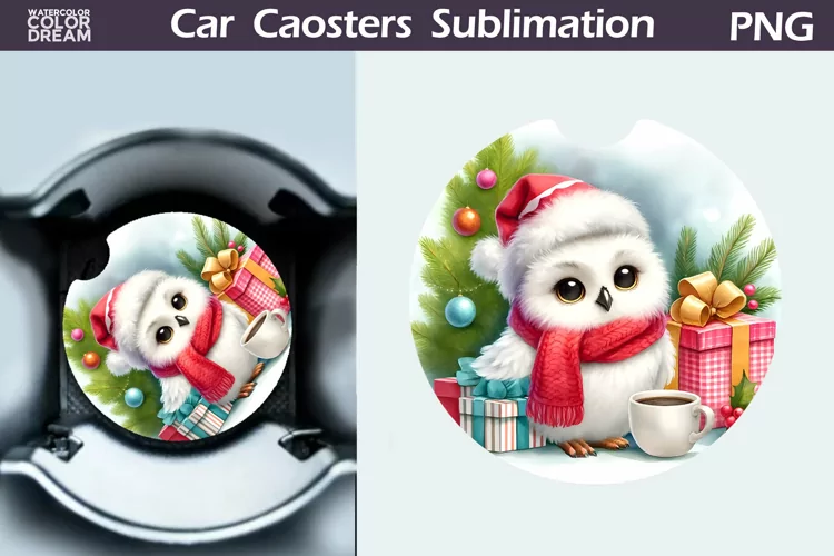 Christmas Owl Car Coaster | Christmas Round Coaster
