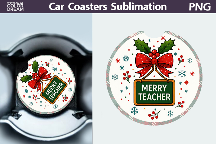 Christmas Teacher Car Coaster | Quote Round Coaster