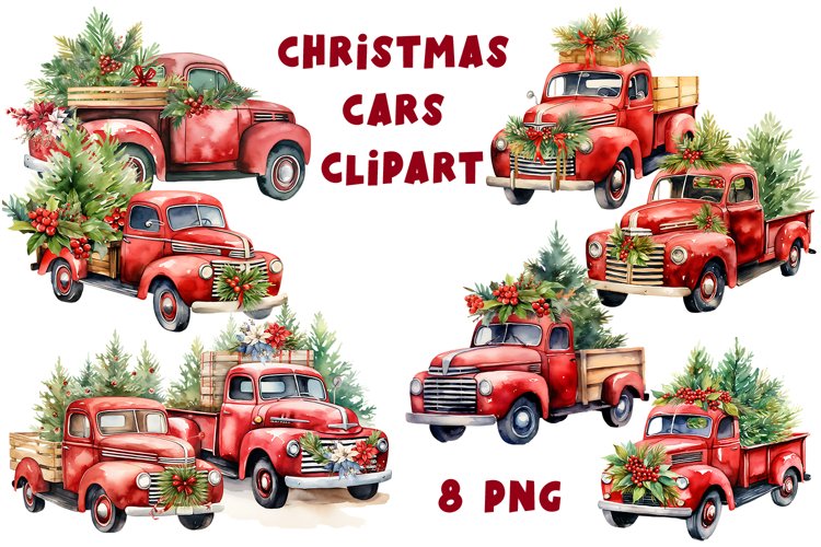 Christmas Car. Vintage Christmas Sublimation