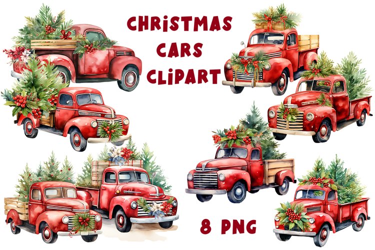 Christmas Car. Vintage Christmas Sublimation example image 1