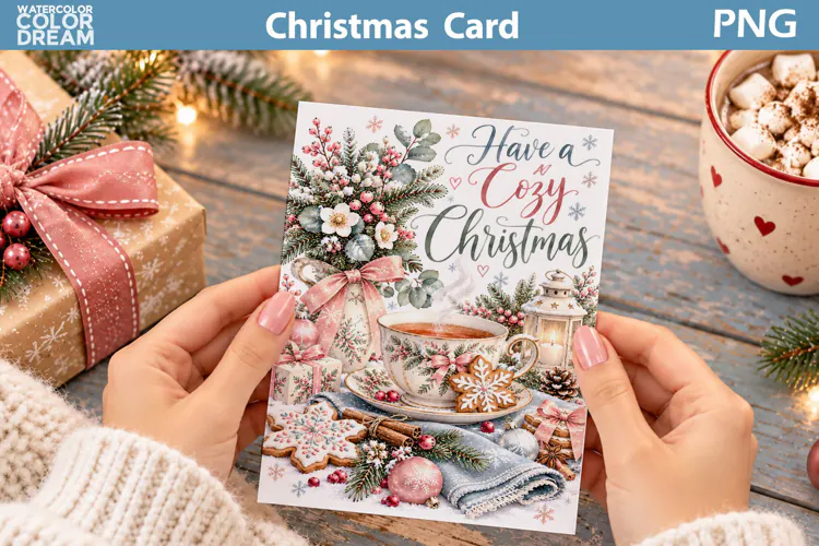 Cozy Christmas Tea Card | Holiday Greeting Printable