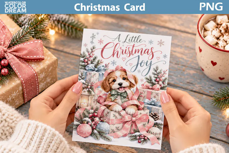 Christmas Puppy Card | Holiday Greeting Printable