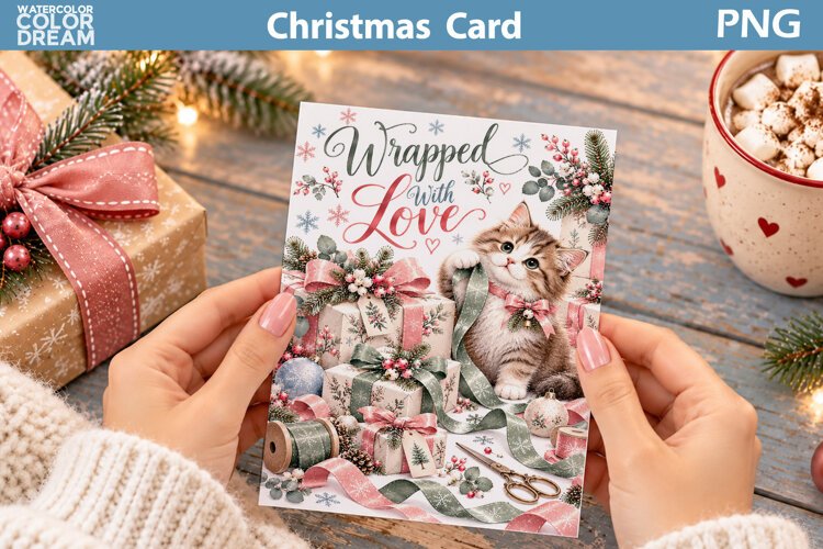 Christmas Cat Card | Holiday Greeting Printable example image 1