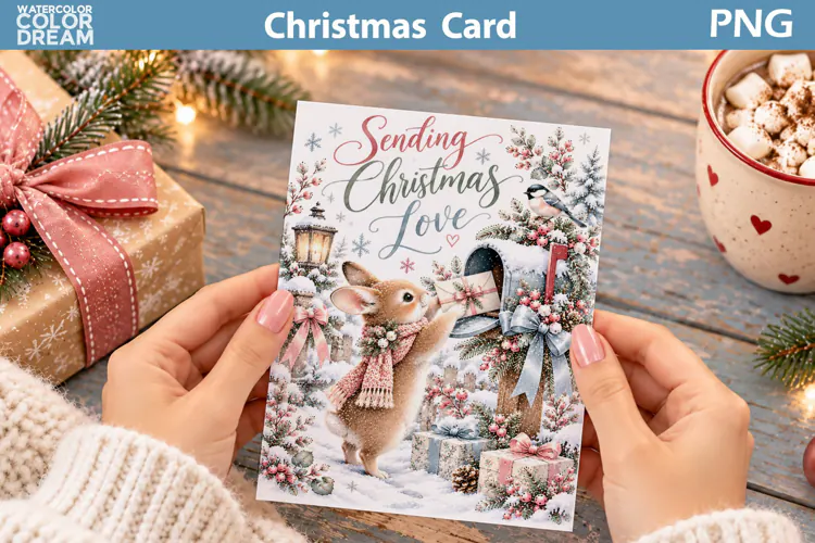 Christmas Bunny Card | Holiday Greeting Printable