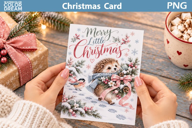 Christmas Hedgehog Card | Winter Greeting Printable example image 1